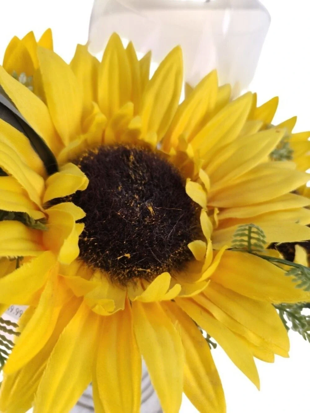 Sunflower Candle Holder Arrangement w/ Glass Hurricane on Distressed Pedestal